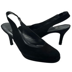 Stuart Weitzman Black Suede Slingback Heels 6.5